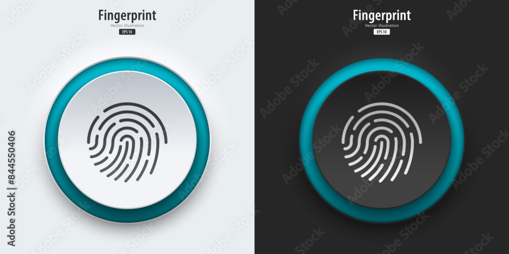 Leinwandbilder fingerprint sign. a set of black and white push buttons with fingerprint symbols. 3d neumorphism des