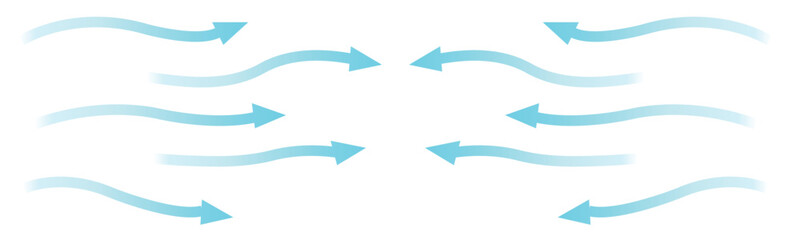 Air flow vector illustration, blue cold fresh stream from the air conditioner vector illustration isolated on white background.