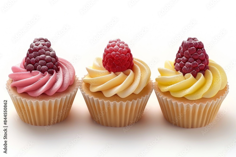 Poster elegant cupcakes with raspberry and lemon frosting, perfect for a colorful and delightful dessert ex