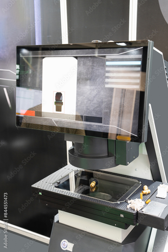 Poster optic machine for precise measurement of part size and quality evaluation. smart factory..