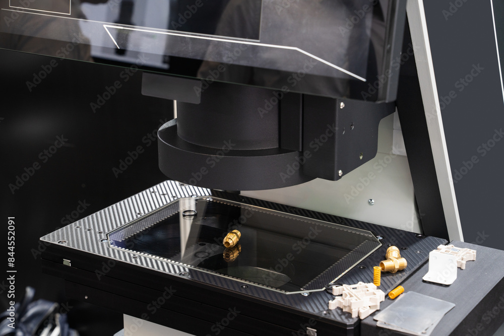 Poster optic machine for precise measurement of part size and quality evaluation. smart factory..