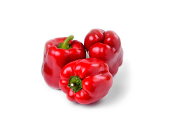 Red bell pepper natural on white background, close-up selective focus