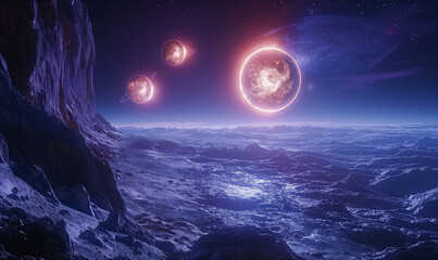 Fototapeta premium AI generated illustrations of science fiction in space, Planets in space