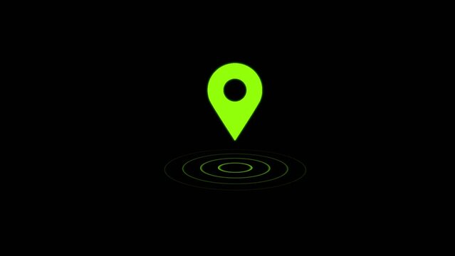 GPS location pointer animated and locator icon, on the black background .