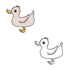 Cartoon duck isolated on white background. Simple design outline style. Easy to edit. Duck vector illustration