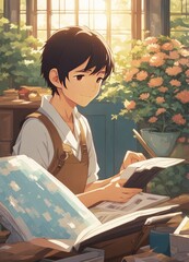 illustration of a boy falling in love with a girl. cartoon and anime style