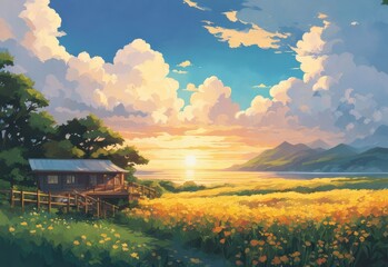 character illustrations of a married couple in anime and cartoon style.