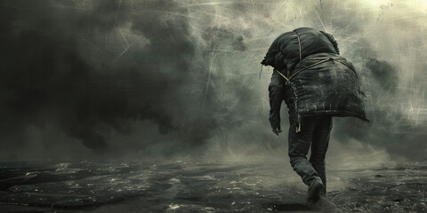 The Weight of Desolation: A Study in Suffering. person carrying a heavy burden, symbolizing the weight of emotional pain and desolation