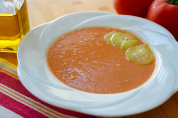 Homemade Spanish Gazpacho made with fresh tomatoes	