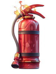 Obraz premium High-quality of a red fire extinguisher with flames, designed for safety and emergency preparedness visuals.