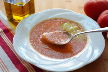 Homemade Spanish Gazpacho made with fresh tomatoes	