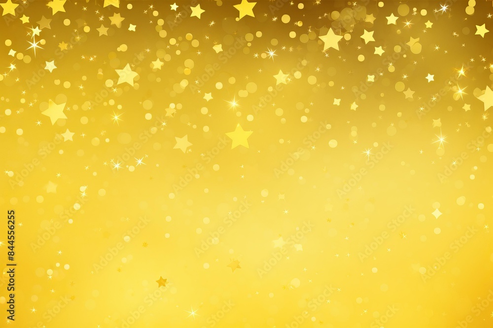 Poster abstract golden background with sparkling bokeh and star shapes, ideal for festive occasions