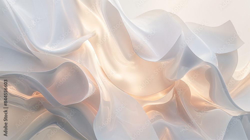 Aufkleber an abstract 3d composition on a light white background, featuring fluid shapes and translucent textu