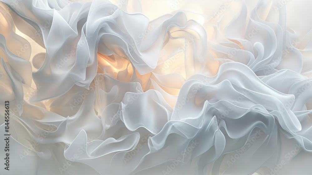 Aufkleber an abstract 3d composition on a light white background, featuring fluid shapes and translucent textu