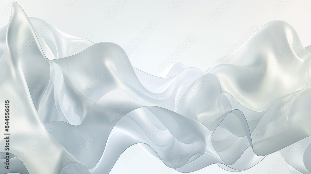 Poster an abstract 3d composition on a light white background, featuring fluid shapes and translucent textu