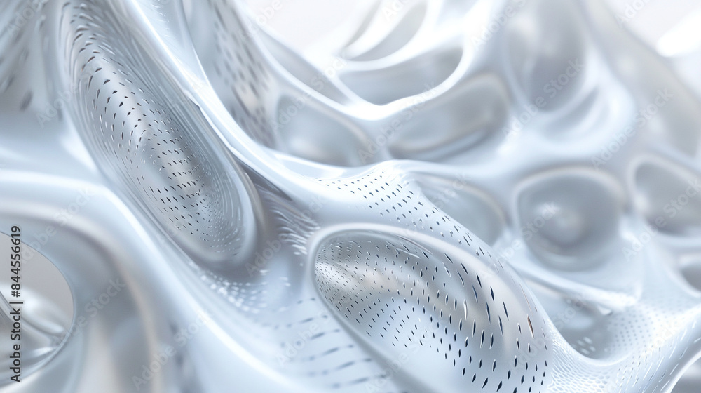 Poster a dynamic 3d illustration on a light white background, with swirling patterns and intricate details 