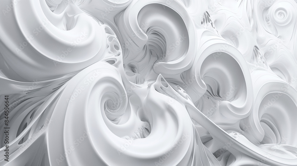 Poster a dynamic 3d illustration on a light white background, with swirling patterns and intricate details 