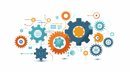An artistic representation of document lifecycle automation, with gears arranged in a pattern that symbolizes the automated workflow of document management, showcasing the synchron