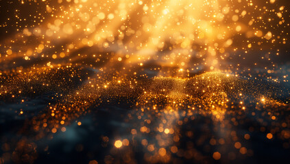 glittering glowing snowflakes particles and bokeh lights falling shiny background, Golden glitter, Particles, Gold rays background