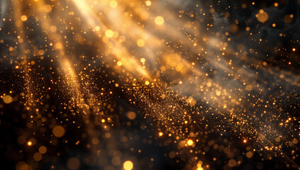 Obraz premium glittering glowing snowflakes particles and bokeh lights falling shiny background, Golden glitter, Particles, Gold rays background