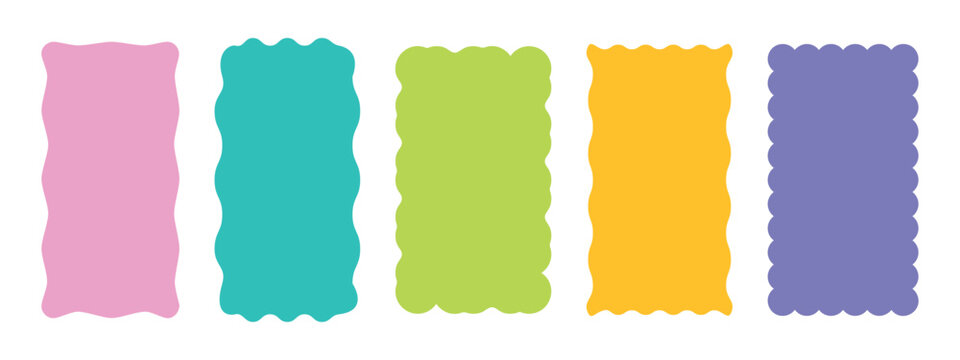 Set of 5 multicolored rectangles. Shapes in pink, blue, green, yellow and purple colors. Hand drawn quote frames. Trendy template for a story. Vector illustration on white background.