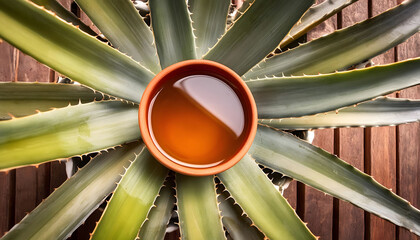 Agave Plant With a Bowl of Pulque in Mexico