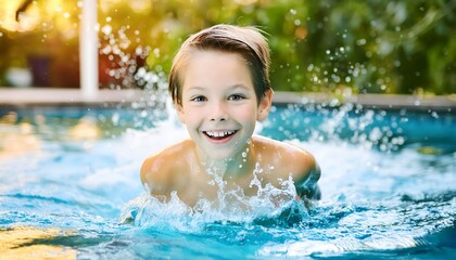 Young Boy Swimming in a Pool