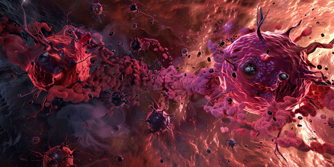 Virus-Induced Pathology: A series of images showing the pathological effects of the novel virus on host tissues, including inflammation, cell death, and organ damage