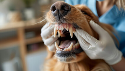 Caring Veterinarian Petting a HappyDog During a Check-Up in a Modern Clinic