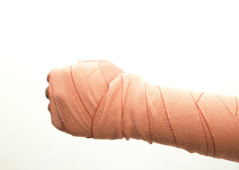 elastic bandage roll support hand wrist and finger isolated on white