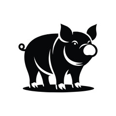 Pig Animal black silhouette vector with white color background