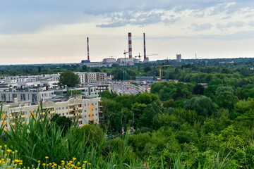 Panorama Warszawy, Ciepłownia, Siekierki, kominy, horyzont, Polska  © felicytka