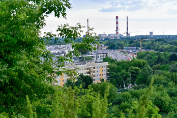 Panorama Warszawy, Ciepłownia, Siekierki, kominy, horyzont, Polska  © felicytka