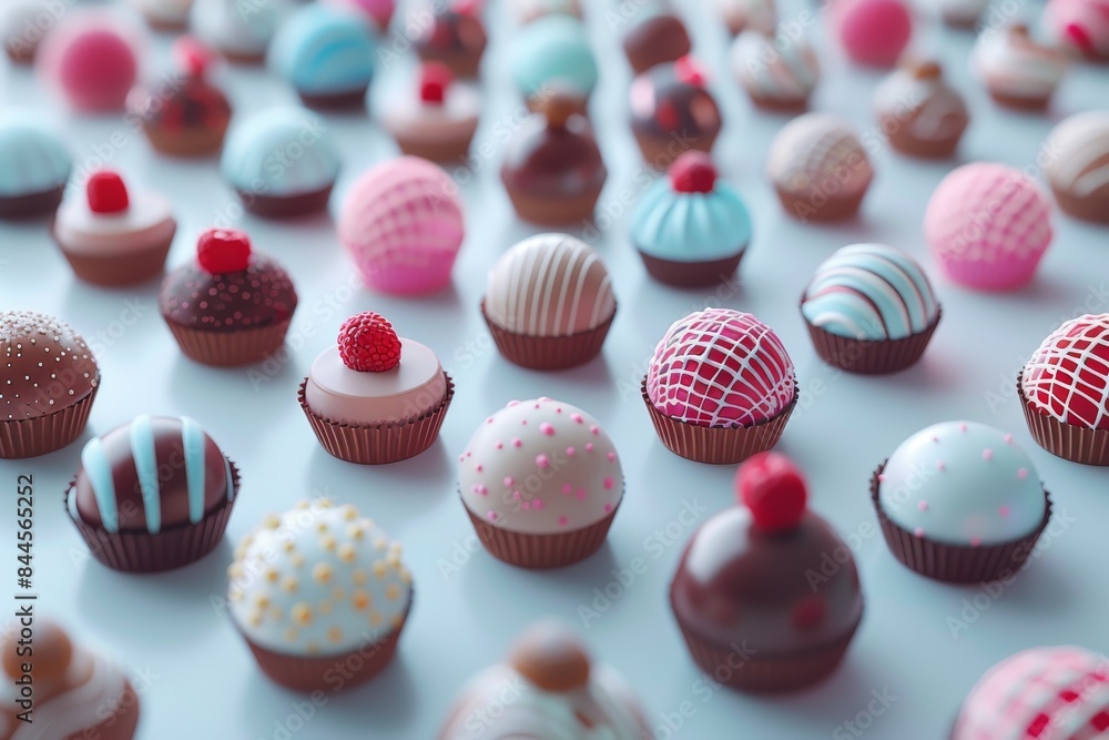Poster Assorted chocolate truffles with colorful patterns, perfect for a fun and delightful dessert experience