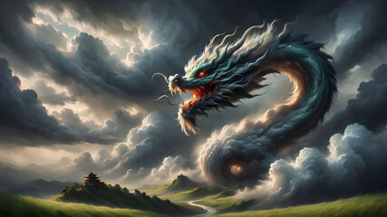 Chinese dragon in the cloudy sky