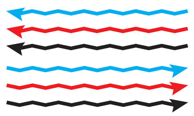 Arrow wavy black, sky and red vector icon. Simple black, sky and red arrow vector. Pointer to the right vector arrow on white background EPS 10/AI