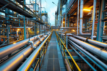 Industrial manufacturing facility with complex pipe network
