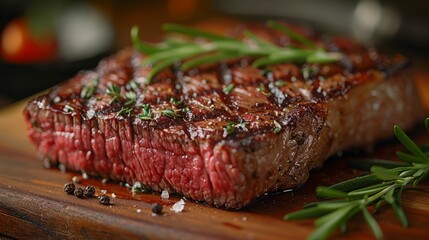 Close up of grilled beef with customizable space for text