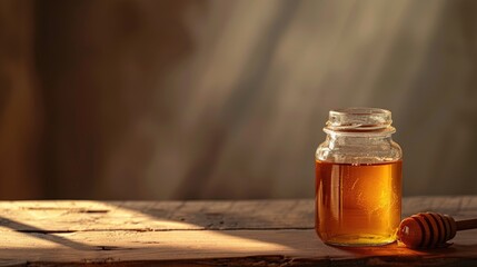 Candied Honey Jar A studio photograph of a jar filled with honey on a table