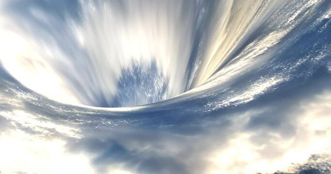 Super typhoon, tropical storm, cyclone, hurricane. Weather background. Dramatic clouds and the eye of a storm. Inside the tornado vortex.