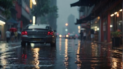 closeup shot of raining in the street