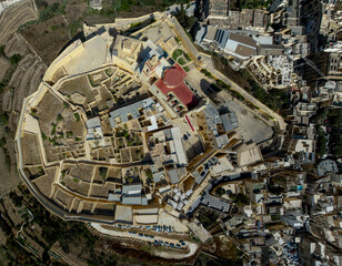 Aerial view of the Citadel - Capital City of Gozo. Victoria city, Malta
