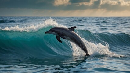 Fototapeta premium dolphins leaping gracefully out of sea