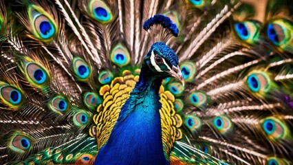 Obraz premium closeup photo of a beautiful peacock