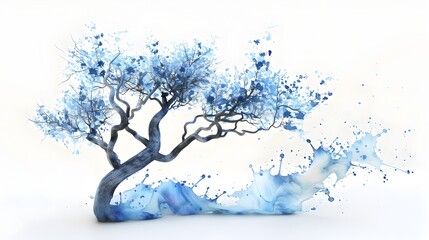 Vibrant Watercolor Splash Forming Tree Branches on Isolated White Background