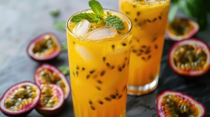 Passion fruit lemonade served cold with a touch of honey