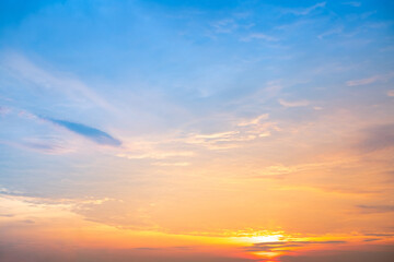 Beautiful , luxury soft gradient orange gold clouds and sunlight on the blue sky perfect for the background, take in everning,Twilight, Large size, high definition landscape photo