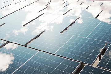 solar panels on the roof. 3D rendering
