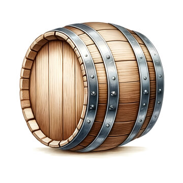 recommend clip art: An illustration for Beer day, Beer mugs clipart, rendered in watercolor style, Beer barrel clipart with metal bands and wood grain. 