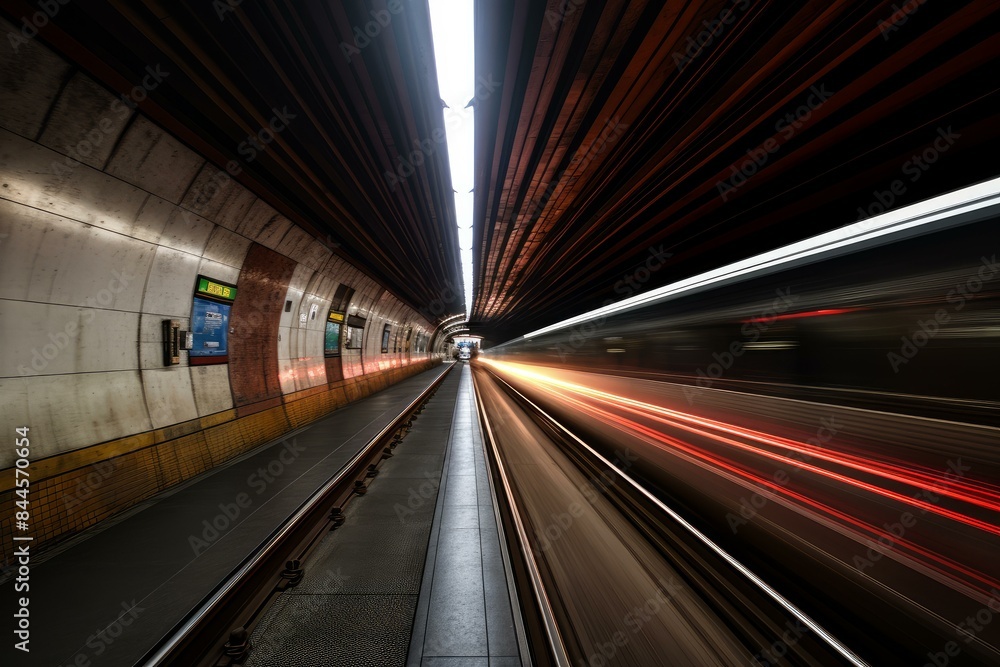 Poster fast-paced subway tunnel motion. fast motion. generate ai